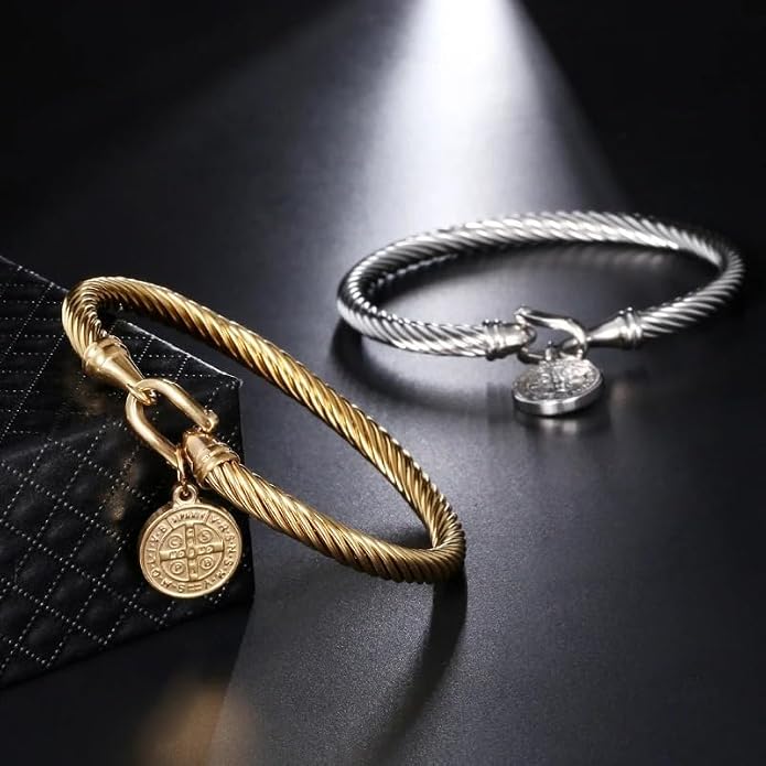 14K Gold Filled San Benito Bracelet For Women And Men, Saint Benedict Medal Bracelet Adjustable String Bracelets Religious, Pulseras De San Benito, Rosario De San Benito