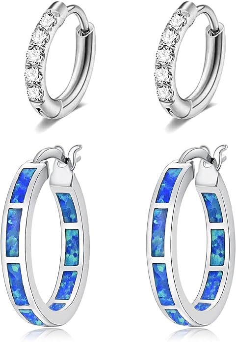 CiNily Sterling Silver/Rose Gold/Yellow Gold Plated Hoop Earrings 20mm,Multicolor Opal Small Hoop Earrings for Women Girls Hypoallergenic Jewelry for Sensitive Ears Gemstone Earrings