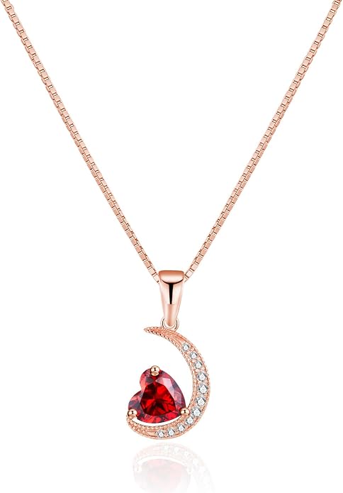 new spring White Gold Moon Pendant Sterling Silver Heart Shaped Moon Pendant Necklace for Women Jewelry Gifts for Mother's Day,Birthday and Anniversary Festivals