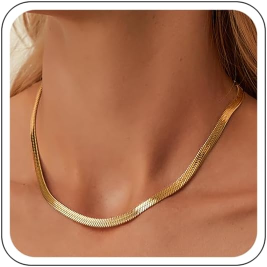 Jewlpire Silver/18K Gold Plated Herringbone Necklace for Women, 3mm 4mm 5mm Necklace for Women, Flat Snake Chain Necklaces, Fashion Women's Chain Necklaces 16 18 20 22 24 Inch