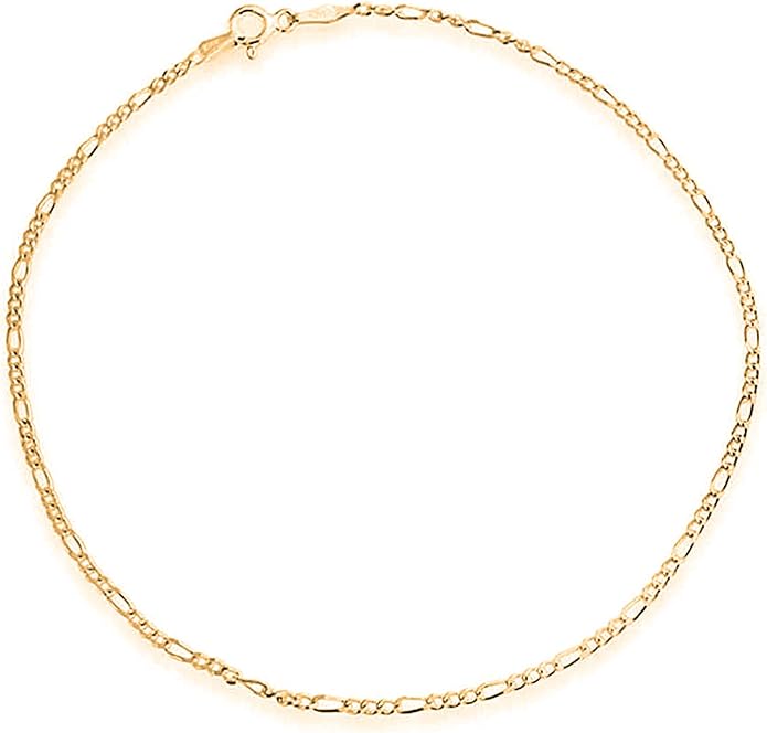 Savlano 925 Sterling Silver Chain Anklet Rope, Figaro, Mariner, Curb - 18K Gold Plated Chain Anklet Available in 9, 10 and 11 - Inches for Women Comes with a Gift Box - Made in Italy