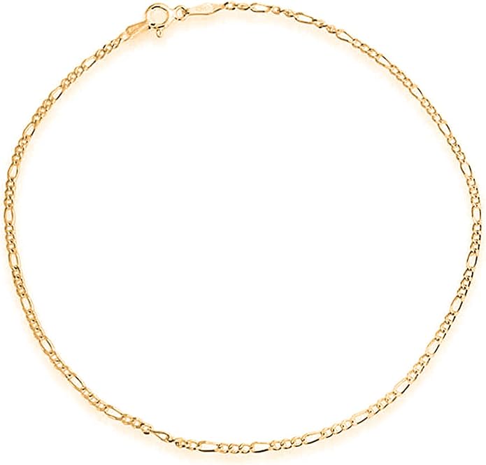 Savlano 925 Sterling Silver Chain Anklet Rope, Figaro, Mariner, Curb - 18K Gold Plated Chain Anklet Available in 9, 10 and 11 - Inches for Women Comes with a Gift Box - Made in Italy