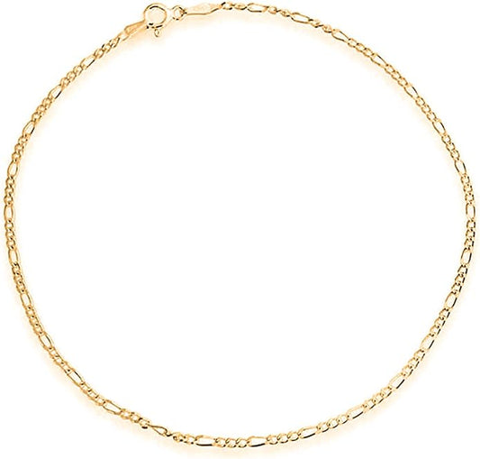 Savlano 925 Sterling Silver Chain Anklet Rope, Figaro, Mariner, Curb - 18K Gold Plated Chain Anklet Available in 9, 10 and 11 - Inches for Women Comes with a Gift Box - Made in Italy