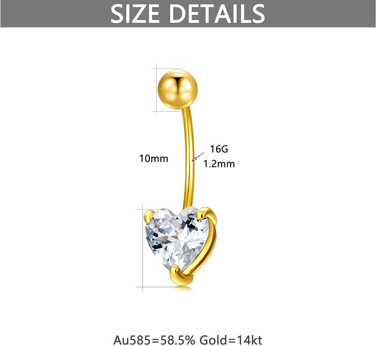 Solid 14K Gold Belly Button Rings for Women 14G 16G Clear CZ/Opal Navel Rings Gold Dangle Belly Button Piercing Jewelry Gift for Women