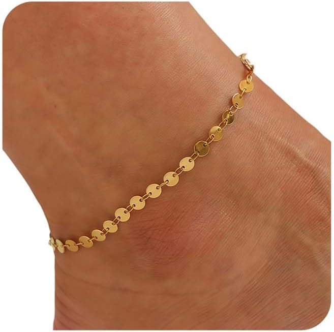 Dainty Ankle Bracelets for Women 18K Gold Plated Satellite Beaded Herringbone Lip Chain Anklets Simple Minimalist Summer Beach Foot Jewelry Christmas Gifts