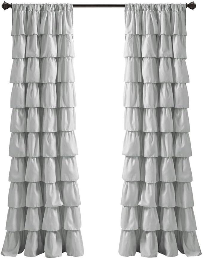 Lush Decor Light Gray Ruffle Window Curtain-Shabby Chic Farmhouse Style Panel for Living, Dining Room, Bedroom (Single), 84” x 50 L