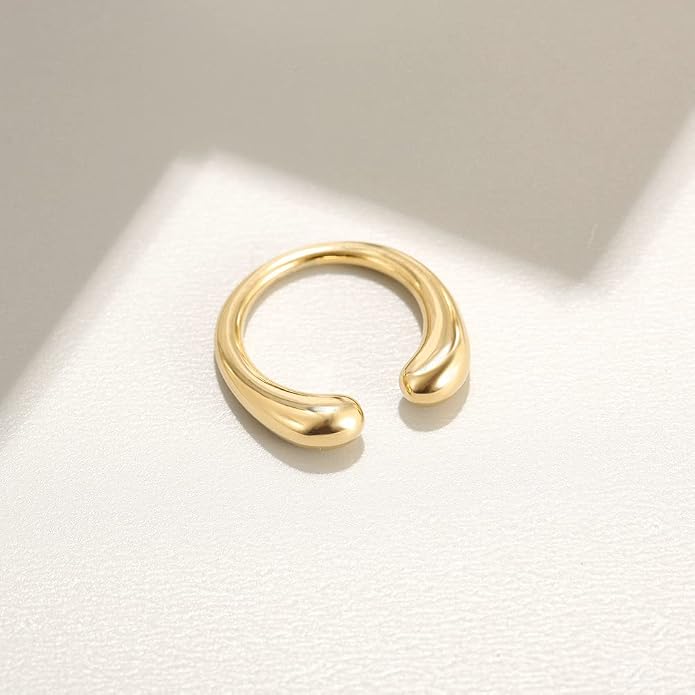 CIUNOFOR 14K Gold Plated Ring for Women Non Tarnish, Chunky Statement Stackable Rings, Bold Crossover Domed Band, Fit Size 6 to 10