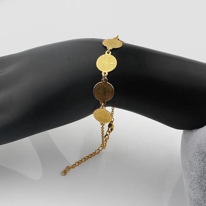 14K Gold Filled San Benito Bracelet For Women And Men, Saint Benedict Medal Bracelet Adjustable String Bracelets Religious, Pulseras De San Benito, Rosario De San Benito