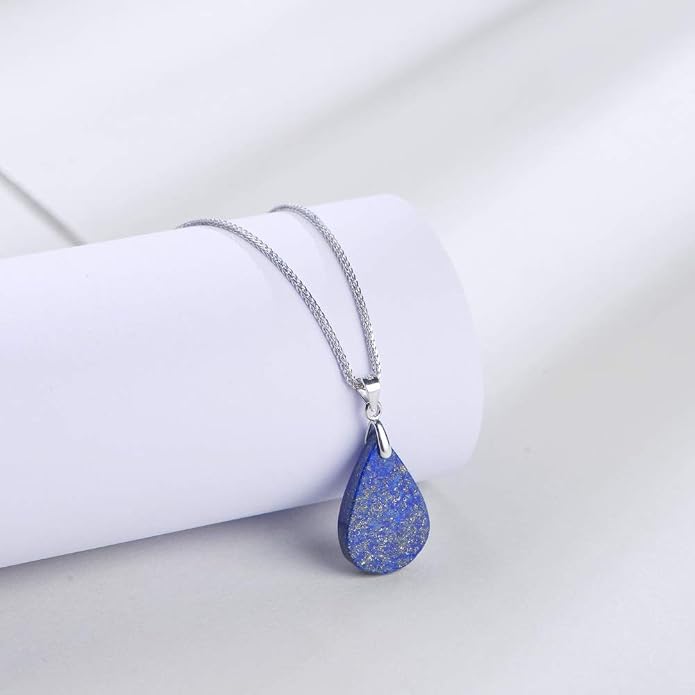 iSTONE 925 Sterling Silver Natural Crytral for Womens Pendant Necklace, Gemstone Birthstone with 17.8" Silver Chain Ladies