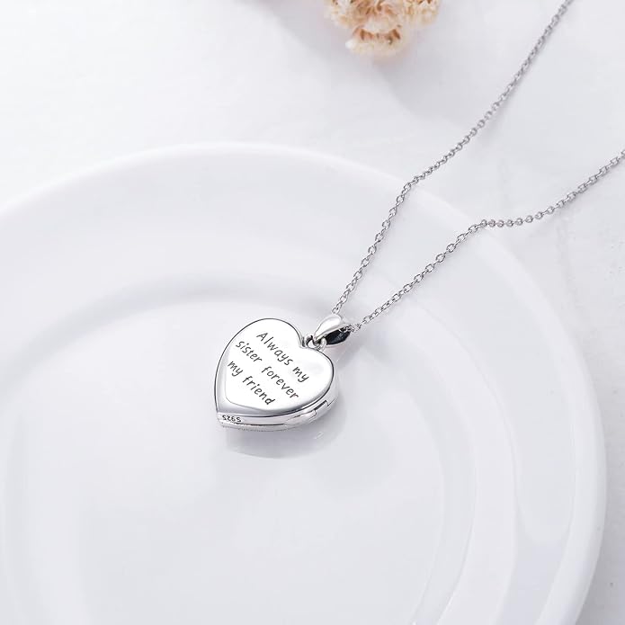 SOULMEET Personalized Silver Locket Necklace That Holds Pictures Photo Keep Someone Near to You, Memorial Custom Lockets Necklaces Letters Engraving for His Her