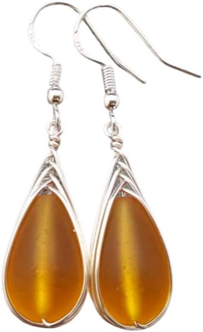 Handmade Sea Glass Earrings, Hawaiian Jewelry, Wire Braided Earrings Teardrop Earrings, Beach Jewelry Sea Glass Jewelry For Women Birthday Gift
