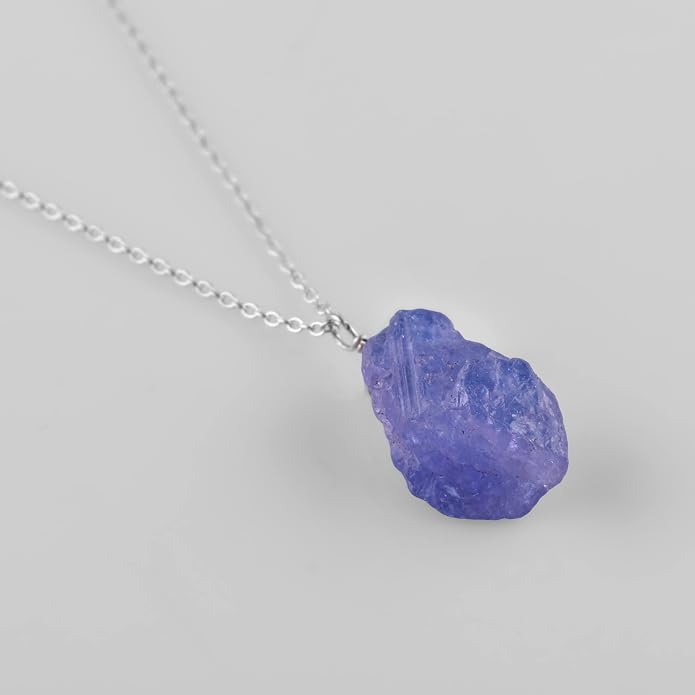 Raw Gemstone Dainty Pendant Necklace for Women, Trendy Healing Chakra Crystal, Birthstone Handmade 925 Sterling Silver Adjustable 18 inch Chain Jewelry, Birthday Gifts