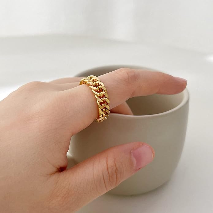 6mm Minimalist 18K Gold Stainless Steel Rings Women Link Chain Ring Finger Rings