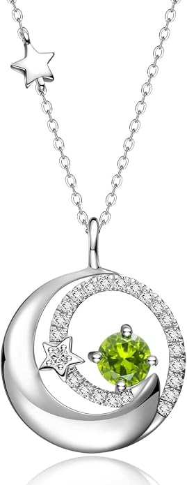 FANCIME Birthstone Necklaces 925 Sterling Silver Moon and Star Pendant Fine Jewelry Birthday Mothers Day Gifts for Mom Wife Her Daughter, Adjustable Chain 16+2"