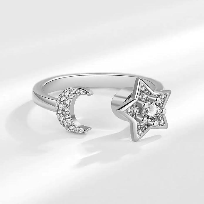 Fidget Ring Anxiety Spinner Ring Open Adjustable Sunflower Star Moon Windmill Butterfly Rings Daisy Stress Relieving Fidget Women Cubic Zirconia Anti Stress Mood Rotate Inspirations Jewelry