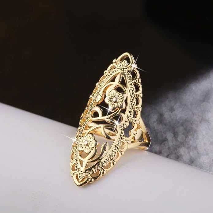 Rings for Women Summer Boho Rings Filigree Flower Ring Chunky Gold Ring Full Finger Rings Wide Band Womens Rings for Cocktail Party Birthday Gifts Statement Rings for Women
