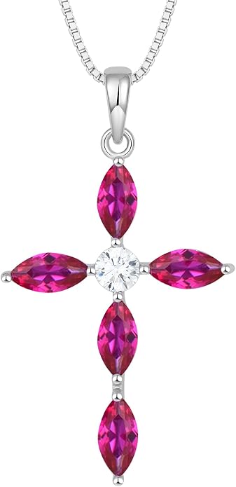 JO WISDOM Cross Necklace for Women,925 Sterling Silver Birthstone Necklaces Cubic Zirconia Cross Pendant Necklace Dainty Jewelry Gifts
