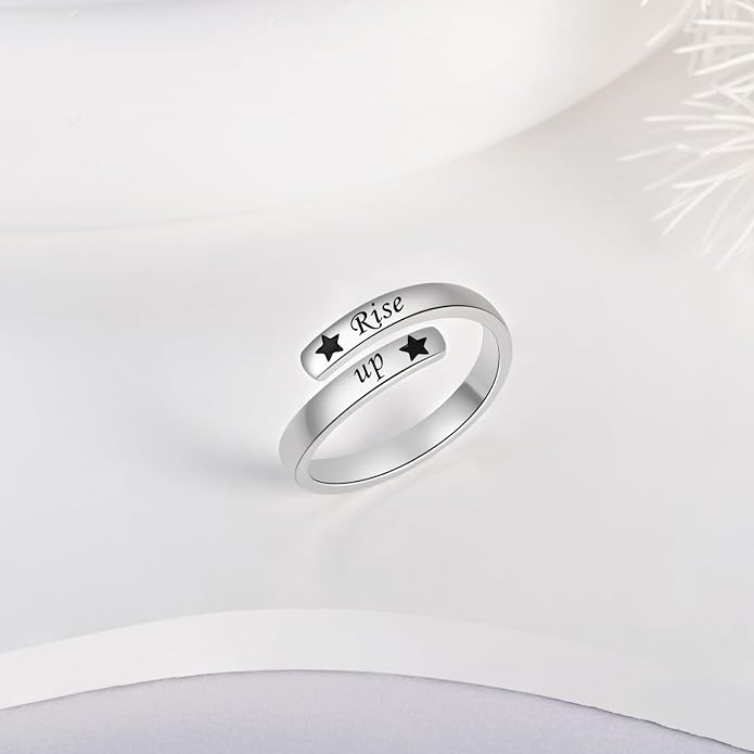 BEILIN 925 Sterling Silver Inspirational Jewelry Rings Adjustable Ring Personality Encouragement Gift for Teens Women