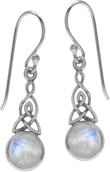 Silvershake 6MM Round Shape Inlay White Gold Plated or Yellow Gold Plated 925 Sterling Silver Triquetra Celtic Knot Dangle Leverback or Hook Earrings Jewelry for Women