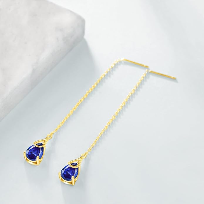 POPLYKE Sterling Silver CZ Threader Earrings Teardrop Chain Tassel Dangling Earrings for Women Dangling Jewelry