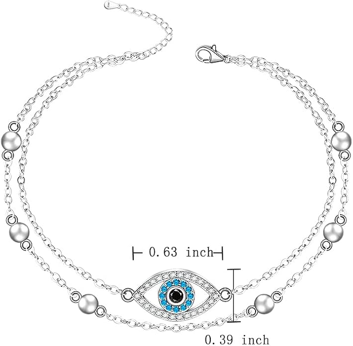 Fenthring Evil Eye Anklet Sterling Silver Protection Turkish Blue Eyes Ankle Bracelets Anklets for Women Chain Jewelry
