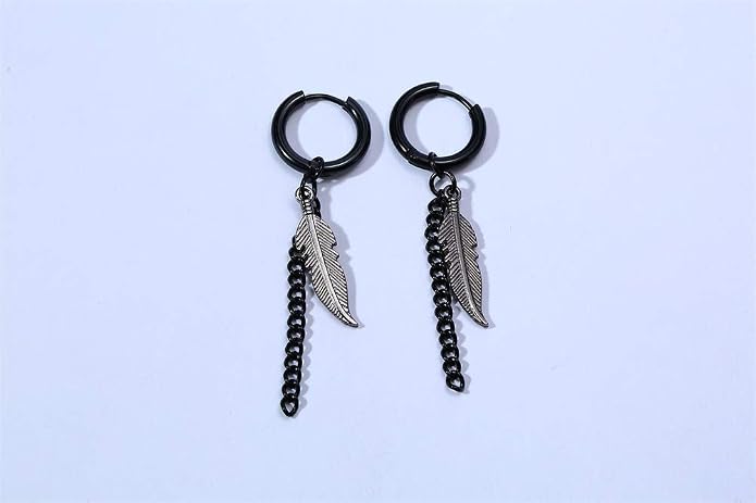 VNOX Unisex Vinatge Stainless Clip On Earrings Non Piercing Feather Charm Dangle Hinged Stud Earrings for Men Women Teen