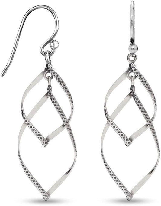 Charmsy 925 Sterling Silver Double Twisted Infinity Dangle Earrings for Women | Linear Marquise Large Loops Classic Infinity Drop Dangle Earrings