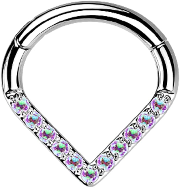 Pierced Owl - 16GA G23 Implant Grade Titanium CZ Crystal Paved Chevron Shaped Segment Clicker Ring