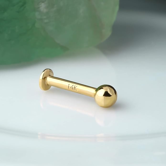 COCHARM 14k Solid Gold 16g Labret Studs Real Yellow Gold Medusa Monroe Madonna Stud Lip Piercing Helix Cartilage Conch Earring Stud