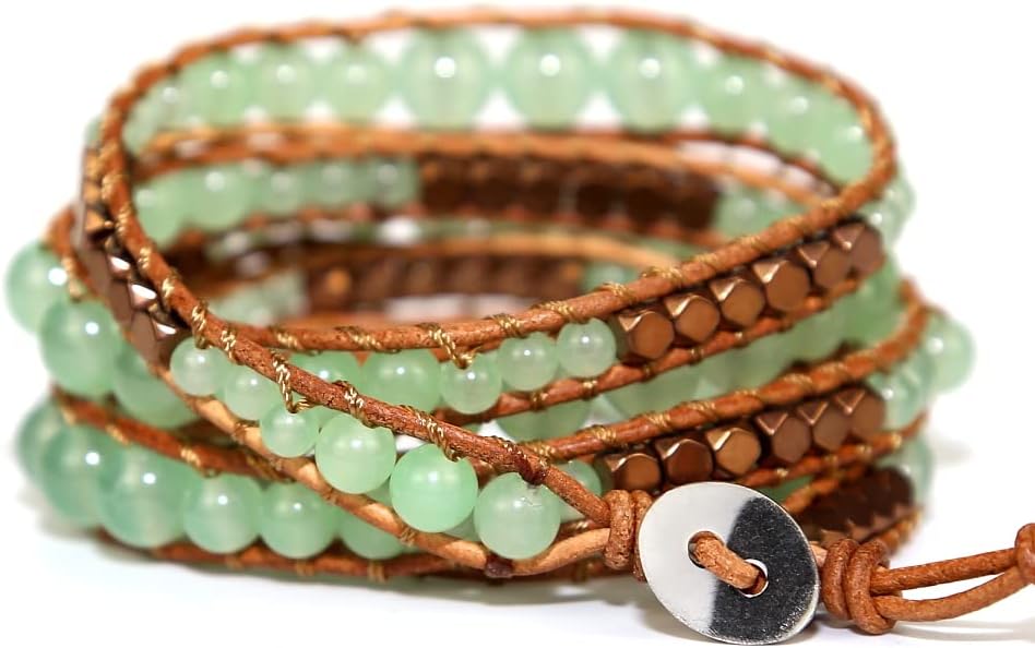 Boho Wrap Bead Bracelet for Women - Handmade Adjustable Natural Stone Beaded Bracelets Yoga Healing Bracelet Bangle Hippie Jewelry