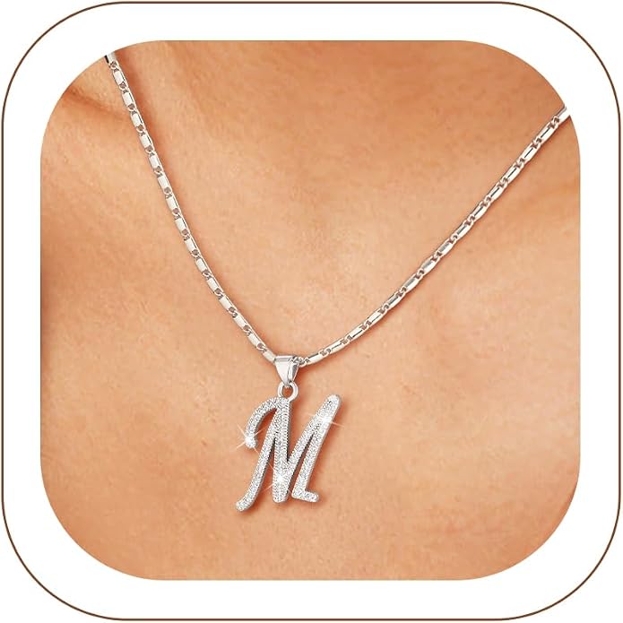 U7 Initial Necklace for Women, Gold/Platinum Plated CZ Crystal Letter A-Z Pendant Necklace, Shiny 20 Inch Name Chain Dainty Personalized Jewelry for Men Mom Wife Friend