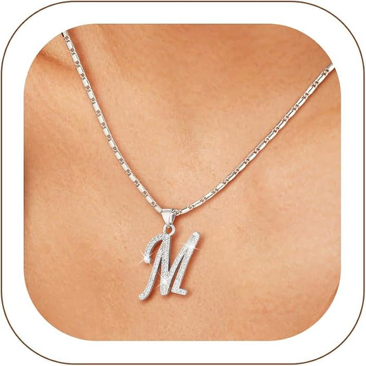 U7 Initial Necklace for Women, Gold/Platinum Plated CZ Crystal Letter A-Z Pendant Necklace, Shiny 20 Inch Name Chain Dainty Personalized Jewelry for Men Mom Wife Friend