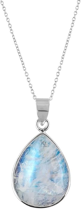 Natural Gemstone Pendant Necklace for Women, Healing Stone Chakra Crystal Birthstone 925 Sterling Silver Chain 18 Inch Birthday Christmas Gifts