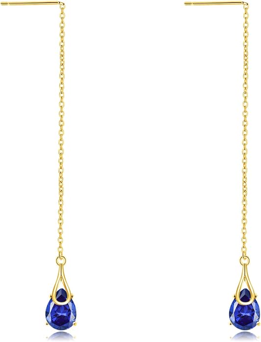 POPLYKE Sterling Silver CZ Threader Earrings Teardrop Chain Tassel Dangling Earrings for Women Dangling Jewelry