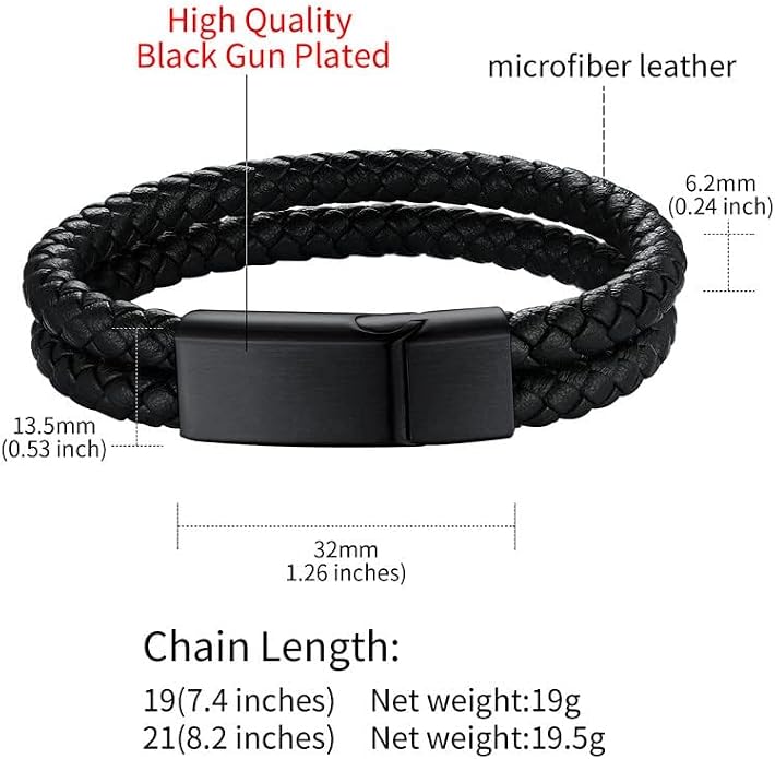 ChainsHouse Mens Wrap Braided Leather Black Bead Bracelets Bangles, Vintage Star of David/Wing Skull/Templar Cross Genuine Leather Bracelet, Customize Available, Size 7.5/8.3/9.0 Inch, Send Gift Box