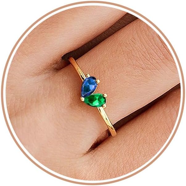 Mothers Day Gifts Gold Heart Birthstone Rings for Women Non Tarnish Stackable Pinky Ring Dainty 14K Gold Plated CZ Gemstone Ring Wedding Promise Ring Birthday Jewelry Gift for Mom
