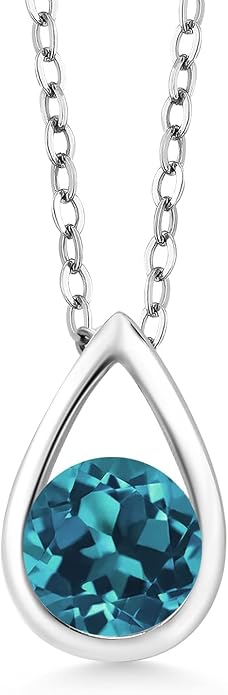 Gem Stone King Teardrop Pendant Necklace For Women | 5MM Round Gemstone Birthstone | 925 Sterling Silver | With 18 Inch Silver Chain | Fine Jewelry Gift for Her Mom Women Wife