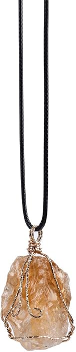 YGLINE Natural Raw Stone Healing Crystal Necklace Wire Wrapped Pendant for Womens Ladies