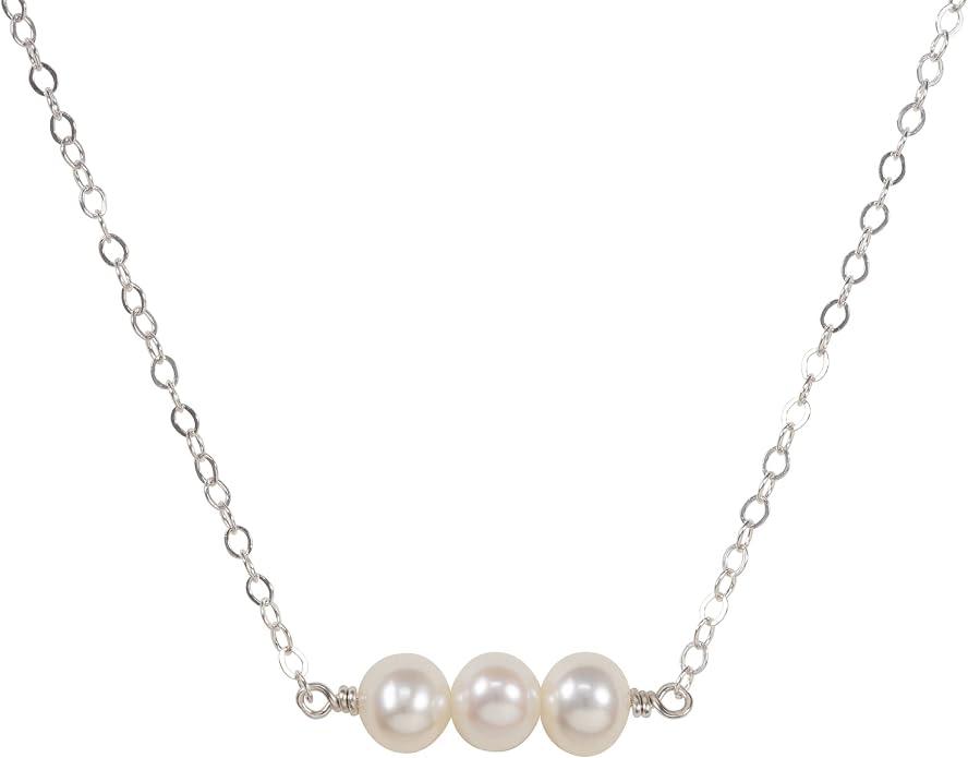 Pearl Birthday Necklace for Women, Sterling Silver Freshwater Pearl Bar Necklace, 30th 40th 50th 60th 70th Milestone Birthday Gift for Her, Meaningful Handmade Jewelry