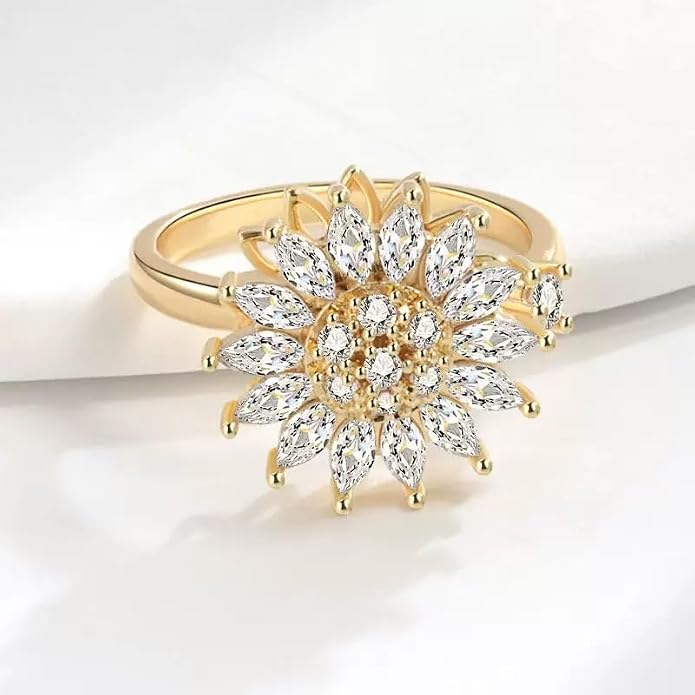 Fidget Ring Anxiety Spinner Ring Open Adjustable Sunflower Star Moon Windmill Butterfly Rings Daisy Stress Relieving Fidget Women Cubic Zirconia Anti Stress Mood Rotate Inspirations Jewelry