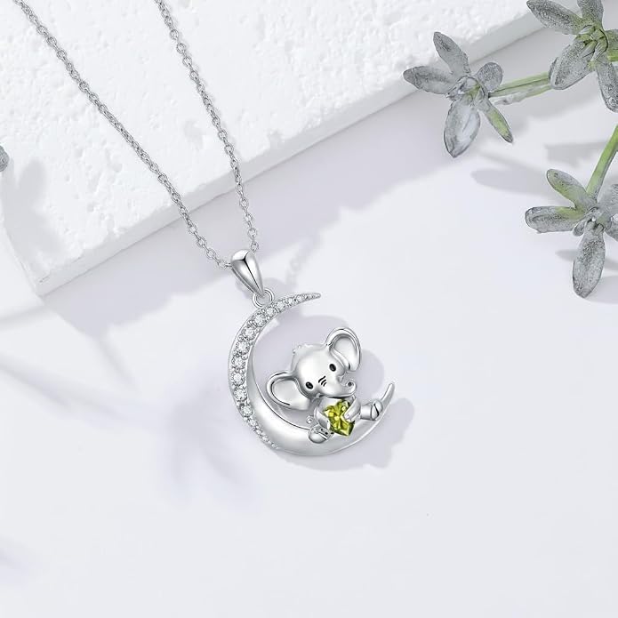 PROESS Animal Birthstone Necklace 925 Sterling Silver Otter/Axolotl/Hippo/Elephant/Dachshund/Monkey/Red Panda Pendant Necklace Animal Birthstone Jewelry Gifts for Women