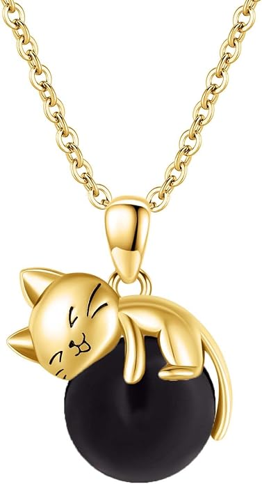 Cat Necklace Sterling Silver Cat Zircon Pendant Gothic Jewelry for Women Animal Lovers Gifts