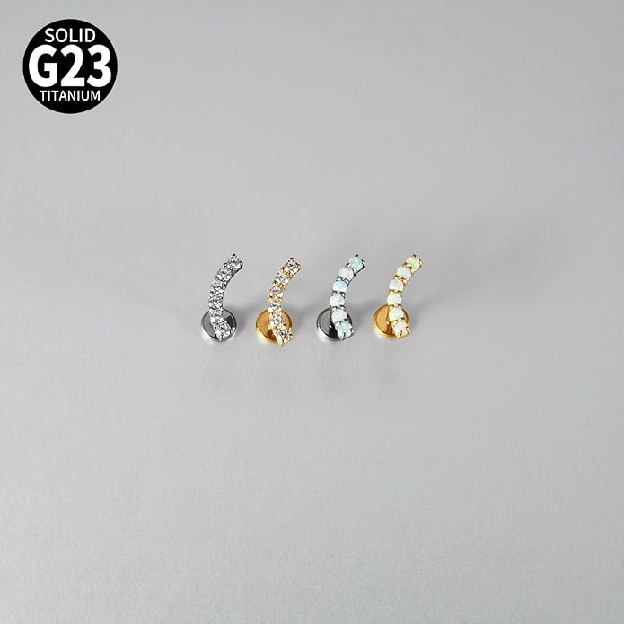 2PCS G23 Titanium Fire Opal CZ Labret Stud Piercing Cartilage Helix Tragus Climber Earrings for Men Women Lip Monroe Body Piercing Jewelry