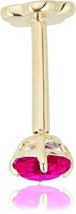 AVORA 14K Yellow/White Gold 3mm Round Simulated Diamond (0.1 carat) Cartilage Piercing Flat Back Earring Body Jewelry (18 Gauge) - Emerald, Ruby, Amethyst, Sapphire, Sim. Diamond
