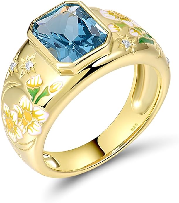 Santuzza 925 Sterling Silver Enamel Flower Pattern Ring for Women
