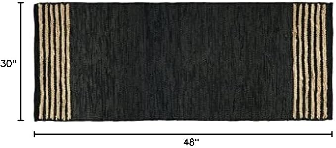 GRUHUM Jute Runner Rug 2'6"x4' ft Natural Fiber Leather Black Jute Area Rug Handwoven Boho Farmhouse Braided Rustic Vintage Ecofriendly Indoor Rugs for Kitchen Living Room Bedroom Hallways Entryways