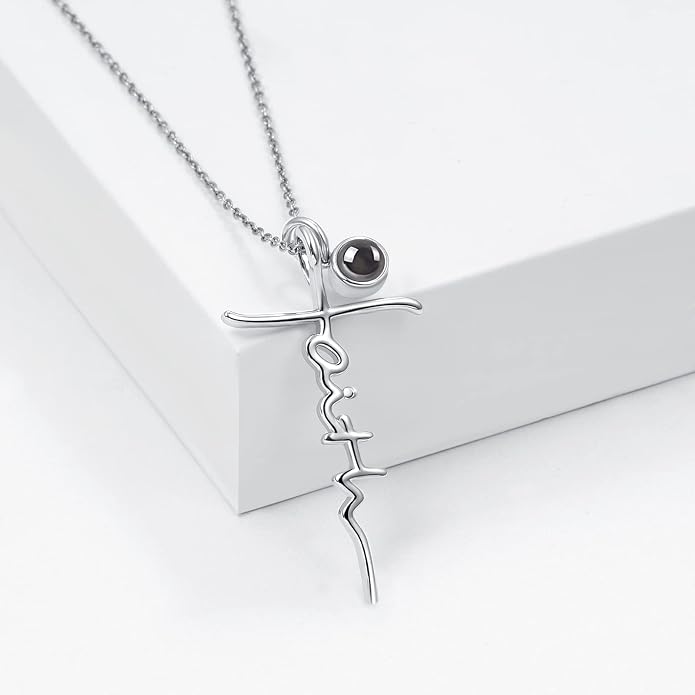 PRAYMOS Faith Cross Necklace for Women 925 Sterling Silver Pendant Necklace With Birthstone Initial Christian Religious Confirmation Baptism Mothers Day Gifts