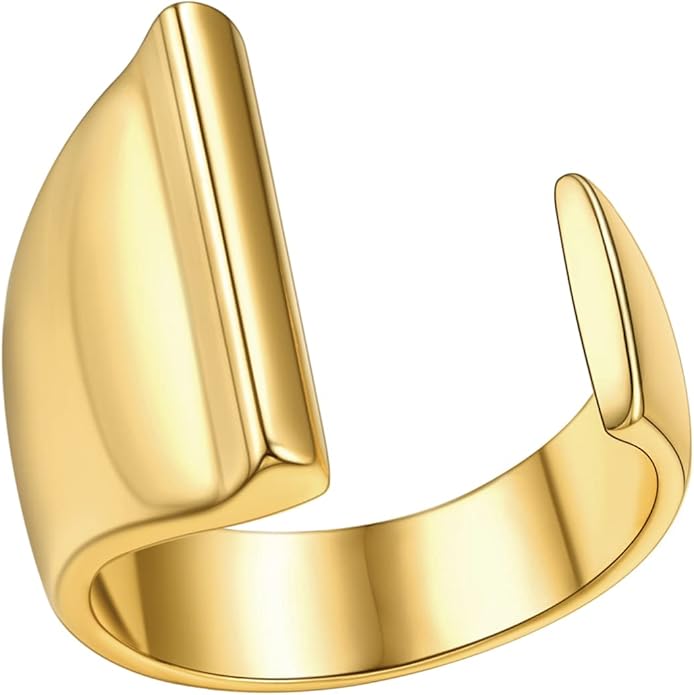 FindChic Customizable Initial Ring Statement 18K Gold Plated Fashion Cuff Rings for Women Alphabet Letter A to Z Resizable Knuckle Ring (with Gift Box)