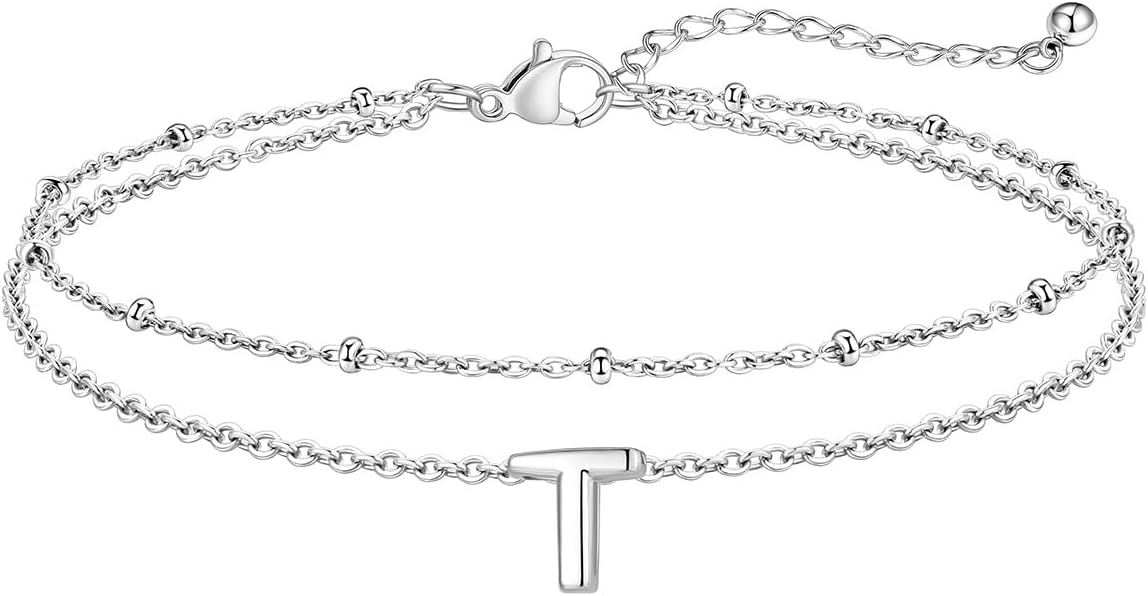 FaithHeart Initial Ankle Bracelets for Women, Waterproof 14k Gold Plated Initial Anklets Non Tarnish Stainless Steel Cute Layered Anklet Summer Beach Jewelry