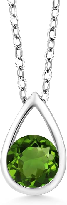 Gem Stone King Teardrop Pendant Necklace For Women | 5MM Round Gemstone Birthstone | 925 Sterling Silver | With 18 Inch Silver Chain | Fine Jewelry Gift for Her Mom Women Wife